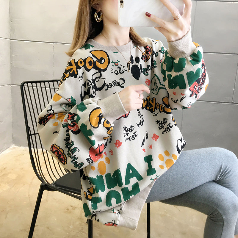 jinran O-neck Hooded Jacket Loose Long Women Pullovers Slim Autumn Korean Chic New M-XXL Size Femme Hoodie Sweatshirts Print