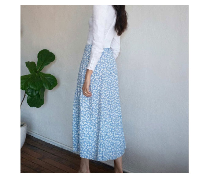 jinran Elegant Split Long Skirts Vintage Leopard Floral Print High Waist A Line Skirts Office Lady Casual Bodycon Midi Skirt