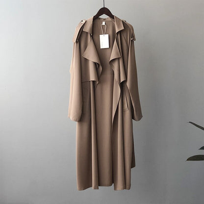 jinran Korean Vintage Loose Sashes Women Trench 2022 Autumn New Loose Turn-down Collar Long All Match Female Coats