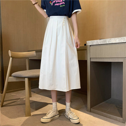 jinran Korean High Waist A Line Skirts for Women Summer Elegant Chic Teenis Midi Skirt Casual Student Wild Pleated A Lind Skirts y2k