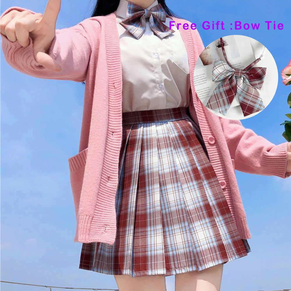 jinran Pleated Harajuku Preppy Style Summer Women Skirt Plaid Kawaii Y2K High Waist Dance Bow Skirt Mini Cute Japanese School Uniforms