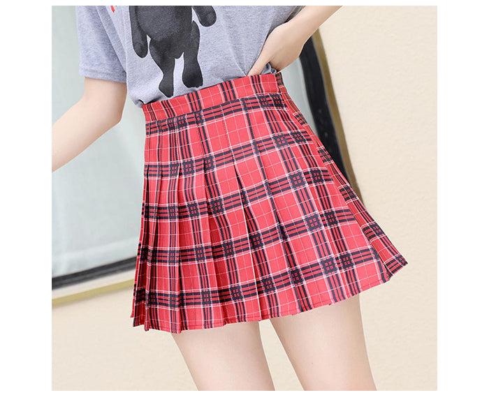 jinran Korean Style Plaid Skirts Women Summer Elegant High Waist a Line Pleated Skirt Kawaii Girls Dance Mini Skirts for Teenagers