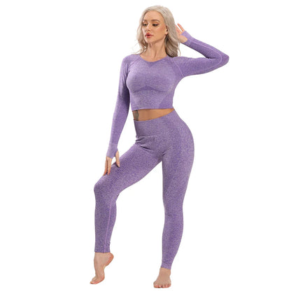 jinran Women New Seamless Yoga Set Gym Clothing Fitness Leggings+Cropped Shirts Sport Suit Women Long Sleeve Tracksuit Active Wear