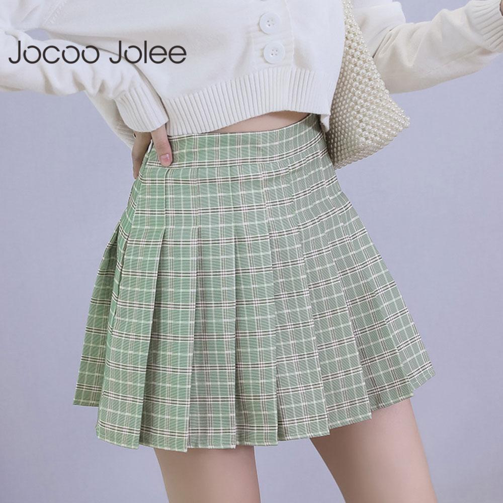jinran Summer Women Plaid Skirt High Waist Chic Female Pleated Skirts Fashion Harajuku Ladies Mini Skirts Casual Cute Woman Short Skirt