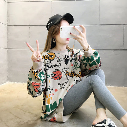 jinran O-neck Hooded Jacket Loose Long Women Pullovers Slim Autumn Korean Chic New M-XXL Size Femme Hoodie Sweatshirts Print