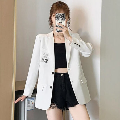 jinran Autumn Design Blazer Women White Solid Suit Jackets Loose Causal Tailored Coat Korean Fashion Lady Office Outwear New