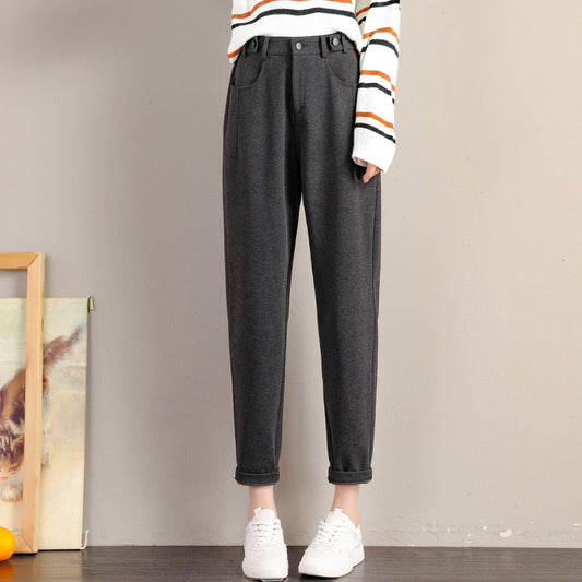 jinran Lady Autumn And Winter 2022 New Korean Fashion High Waist Loose Casual Tweed Pants Grandma Harlan Women'S Trousers Female