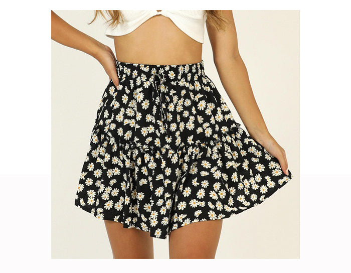 jinran Summer Boho Floral Print Mini Skirt Women Elegant Ruffles Short Skirts Elastics Waist Lace Up A-Line Skirts
