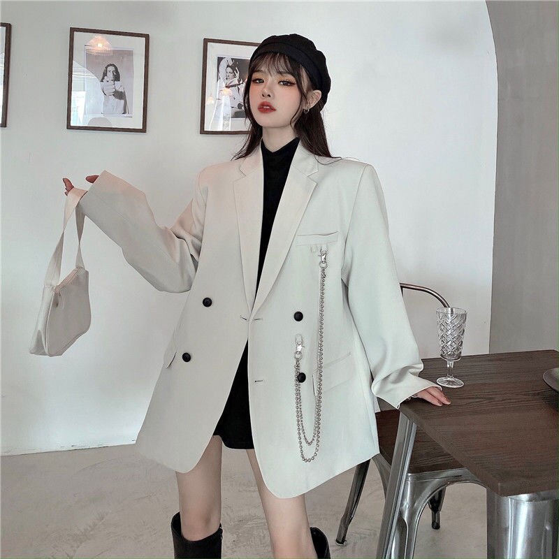 jinran Autumn Temperament Suit Jacket Women Trendy Loose Black Blazer White Tailored Coat Korean Office Lady Overwear New