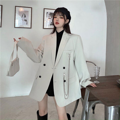 jinran Autumn Temperament Suit Jacket Women Trendy Loose Black Blazer White Tailored Coat Korean Office Lady Overwear New