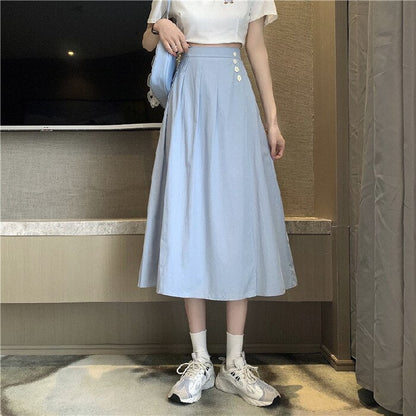 jinran Korean High Waist A Line Skirts for Women Summer Elegant Chic Teenis Midi Skirt Casual Student Wild Pleated A Lind Skirts y2k