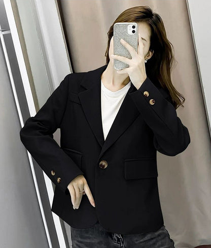 jinran Autumn Simple Elegant Black Blazer Women  Loose Suit Jackets Causal Tailored Coat Korean Fashion Lady Office Outwear New