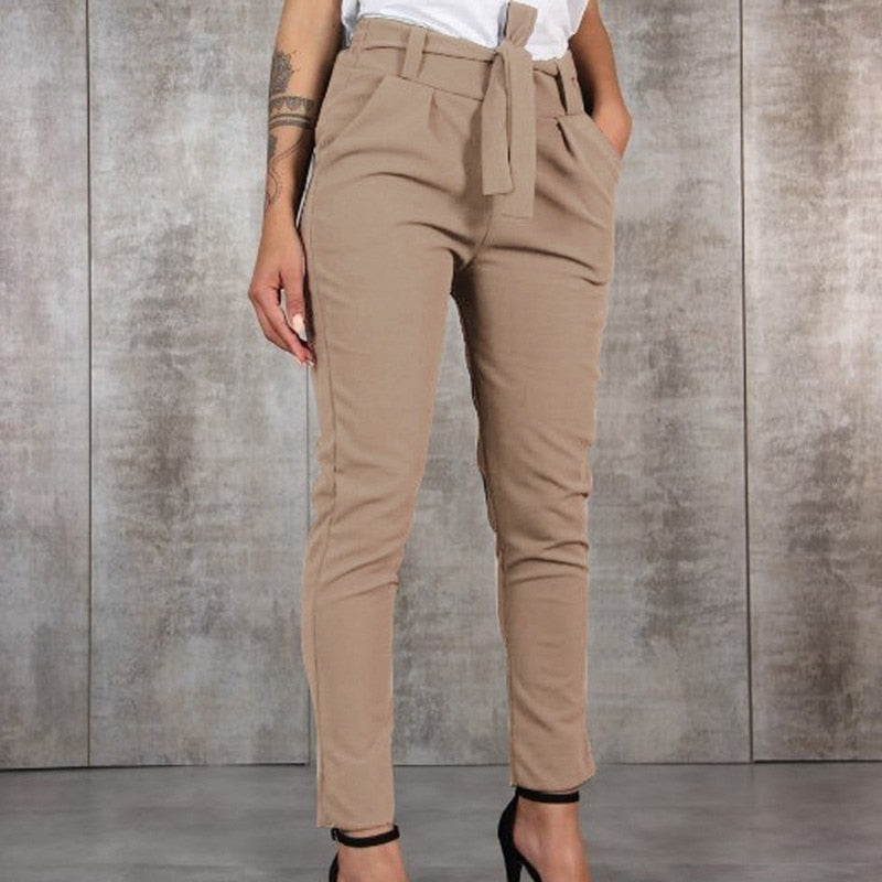 jinran Women Casual Harajuku Long Ankle Length Trousers Summer Autumn Plus Size Leggings Solid Elastic Waist Pants Black Pants