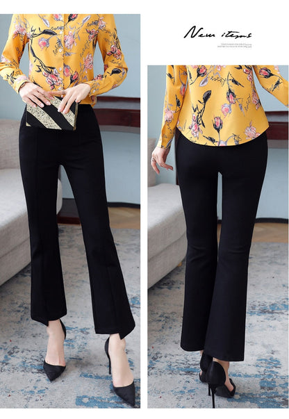 jinran New Korean Spring Autumn Trend Black 9-Point Pants Women'S High Waist Slim Casual Fit Versatile Drop Sense Micro Bell Trousers