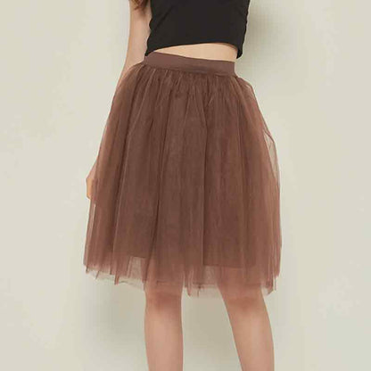 jinran 5 Layers Tulle Skirt Women Summer Ball Gown Midi Skirts Elegant Pleated Dance Tutu Skirts Casual Puff Skirts