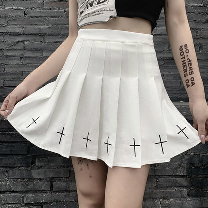 jinran Dark Goth Skirt Women Summer High Waist Harajuku Pleated Mini Skirts Vintage Gothic Punk White Black Skirts Korean A-line Skirts