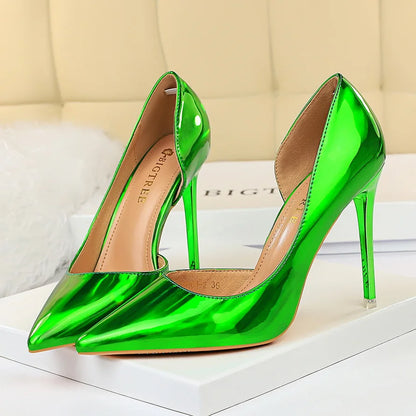 jinran 2024 Women 10.5cm High Heels Blue Green Valentine Pumps Luxury Glossy Stripper Stiletto Wedding Bridal Fetish Shoes Plus Size 43