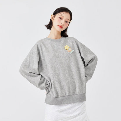 jinran Sweatshirt Women Oversize Flower Casual Spring New Personality Girly Pullover Drop-Shoulder Fashion