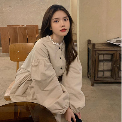 jinran Patchwork Dresses Women Loose Button Students Leisure Long Sleeve Mid-calf Ulzzang Hipster High Quality Females Daily Autumn New