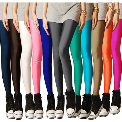 jinran New Spring Autume Solid Candy Neon Leggings for Women High Stretched Female Sexy Legging Pants Girl Clothing Leggins