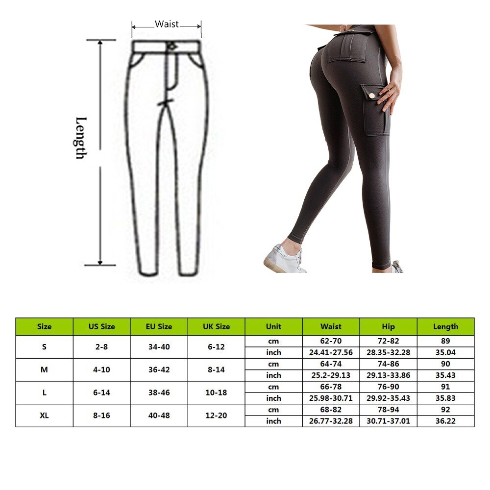 jinran New Women Leggings Withe Pocket Solid High Waist Push Up Polyester Workout Leggings Cargo Pants Casual Hip Pop Pants Fitness