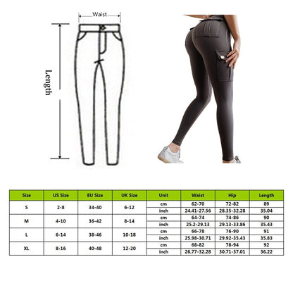 jinran New Women Leggings Withe Pocket Solid High Waist Push Up Polyester Workout Leggings Cargo Pants Casual Hip Pop Pants Fitness