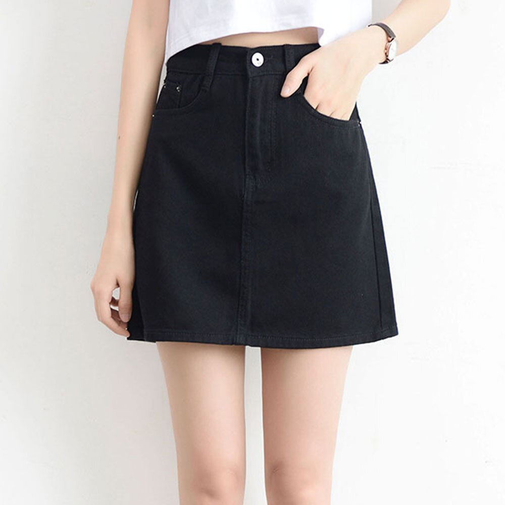 jinran Summer Denim Mini Skirt Women Korean High Waist A-Line Skirt Causal Oversized Harajuku Short Jean Skirts Minimalist