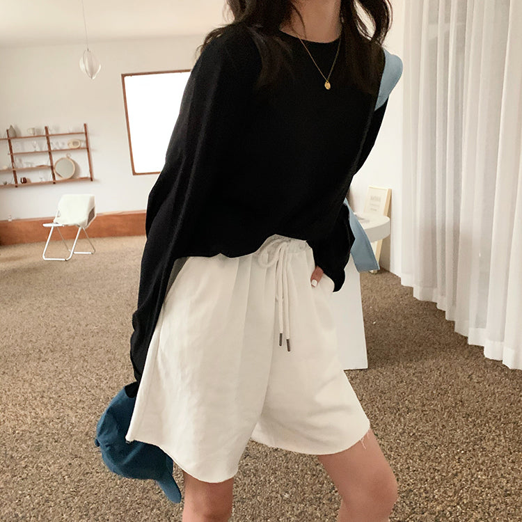 jinran Summer New Loose High Waist Slim Sports Shorts Women Korean Style Casual Wide-leg Short Female Drawstring Black Shorts OL