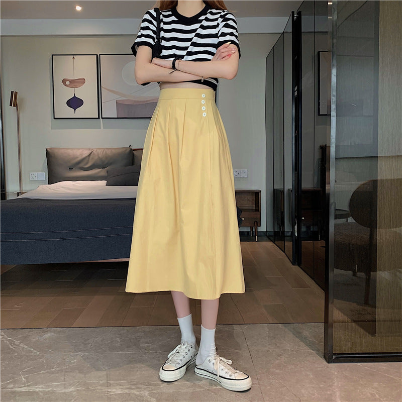 jinran Korean High Waist A Line Skirts for Women Summer Elegant Chic Teenis Midi Skirt Casual Student Wild Pleated A Lind Skirts y2k