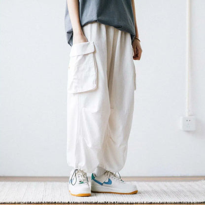 Y2k Baggy Cargo Pants 100% Cotton Joggers Streetwear Ankle-Length Casual Harem Long Trousers Men Wide Leg Oversize New