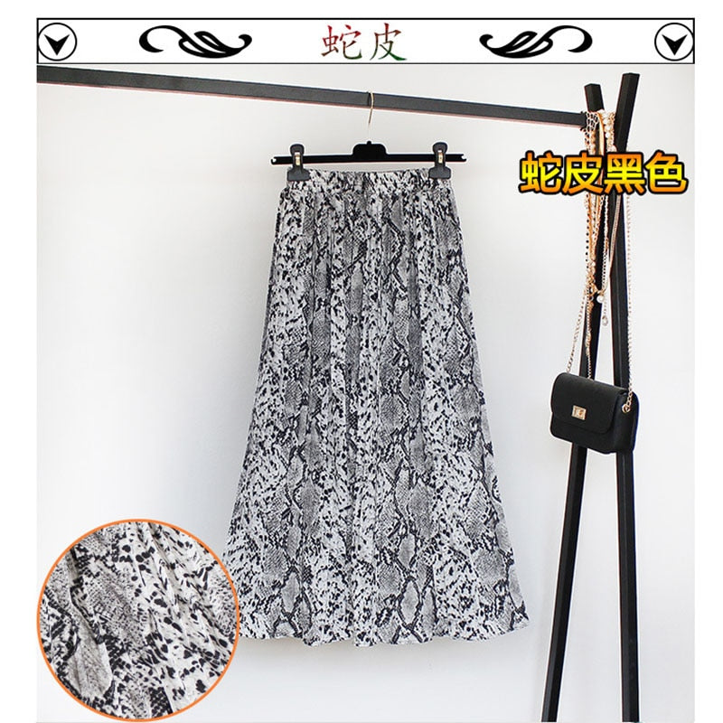 jinran Women Summer Boho Chiffon Long Skirt Elegant Floral Print Pleated Skirts Elastic High Waist Casual Midi Skirt Women Clothes 2021