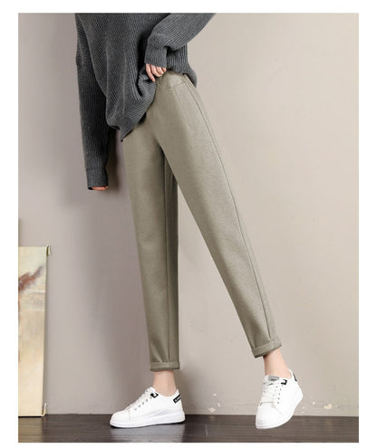 jinran Lady Autumn And Winter 2022 New Korean Fashion High Waist Loose Casual Tweed Pants Grandma Harlan Women'S Trousers Female