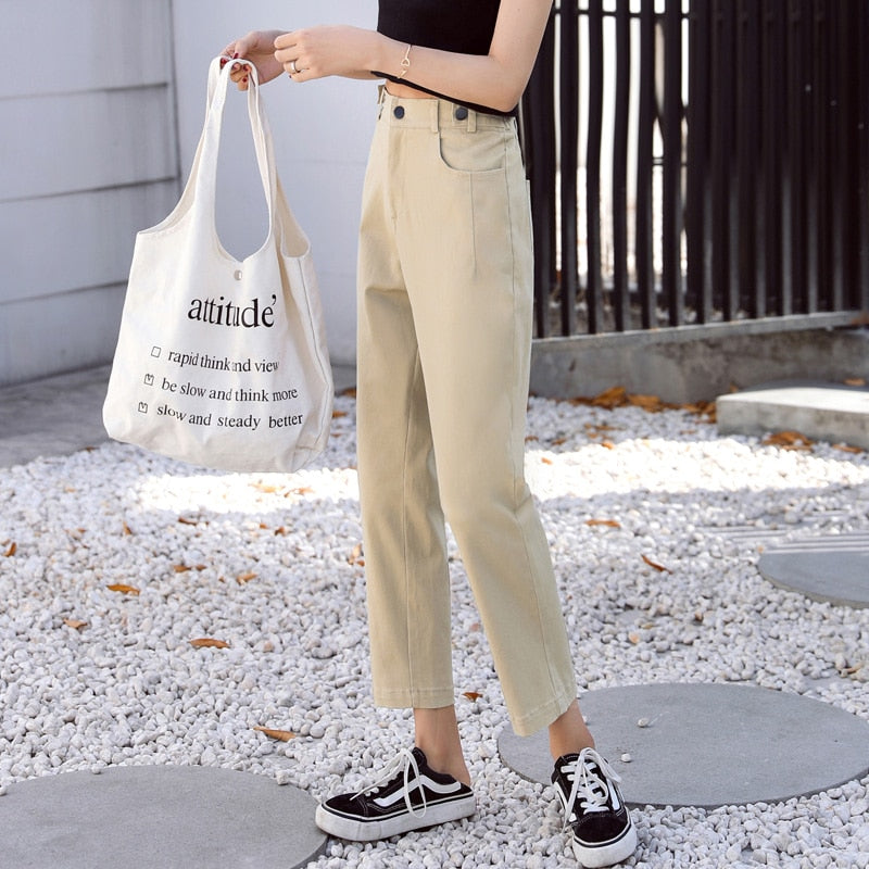 jinran Korean Fashion Casual Women'S New Spring And Autumn Style Slim Fit Wearing 9-Point Pants Female Small Leg And Trousers