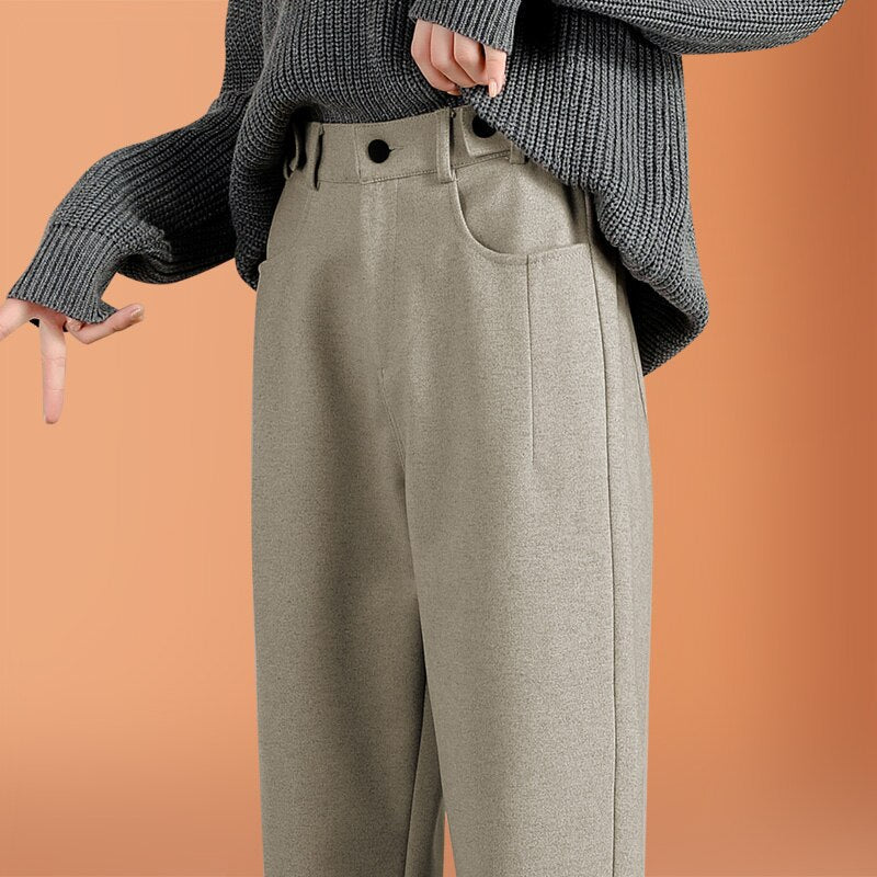 jinran Lady Autumn And Winter 2022 New Korean Fashion High Waist Loose Casual Tweed Pants Grandma Harlan Women'S Trousers Female