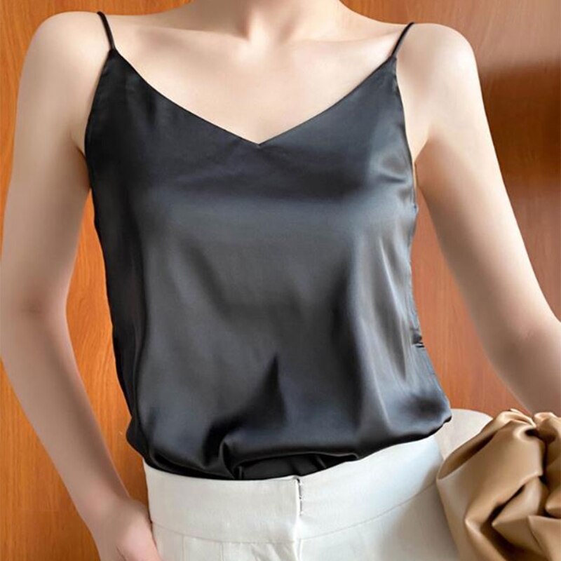 jinran Women Loose V-neck Sleeveless Crop Tank Top 2022 Office Lady Summer Solid Thin Camisole Female Casual Basic Spaghetti Strap Vest