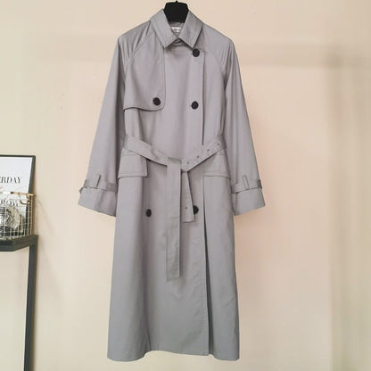 jinran Brand new Fashion 2022 Fall /Autumn Casual Double breasted Simple Classic Long Trench coat with belt Chic Female windbreaker