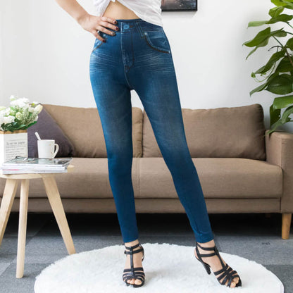 jinran Women Leggings Fashion Faux Denim Jeans Leggings Sexy Long Pocket Printing Leggins Summer Casual Pencil Pants