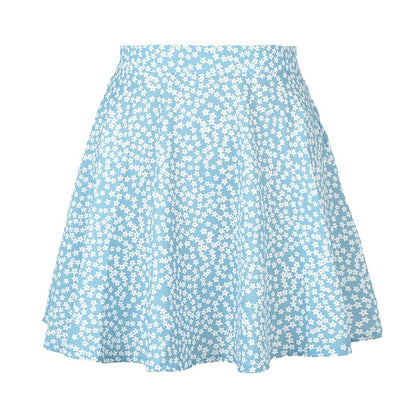jinran Women Boho Floral Print High-waisted Skirt Casual Harajuku Mini Chiffon Skirts Beach Holiday Slim A Line Skirt Summer Light