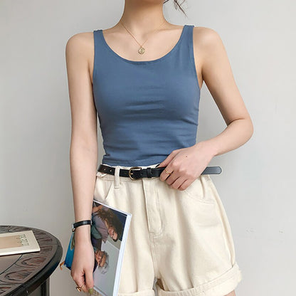 jinran Causal Tank Top Solid Women's Tops Korean Version Summer Sleeveless Vest Prefer Fit All-Match Camisoles