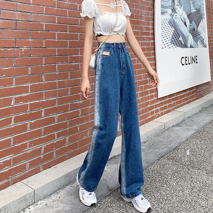 jinran 2022 New Spring Autumn Ins Street Hip-hop Wash Jeans Pants Loose Casual Denim Wide Leg Pants Tide Woman Side Stirp Jeans S-5XL