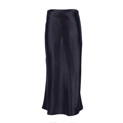 jinran  Solid Purple Satin Silk Skirt Women High Waisted Summer Long Skirt New Elegant Ladies Office Skirts Midi Spring