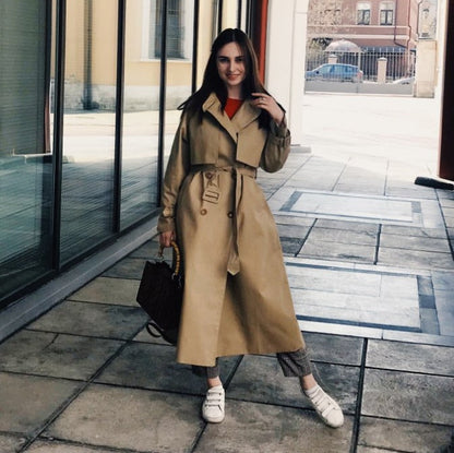 jinran Brand new Fashion 2022 Fall /Autumn Casual Double breasted Simple Classic Long Trench coat with belt Chic Female windbreaker