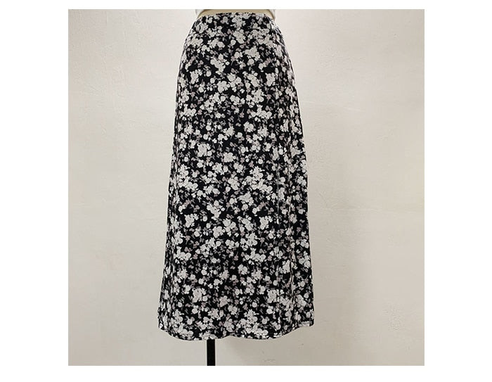 jinran Elegant Split Long Skirts Vintage Leopard Floral Print High Waist A Line Skirts Office Lady Casual Bodycon Midi Skirt