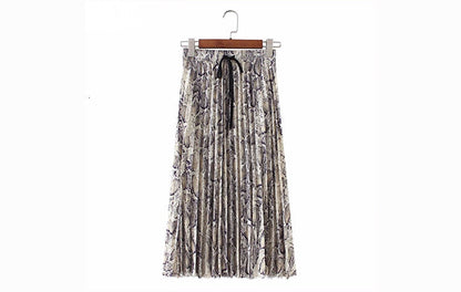 jinran Vintage Leopard Print Pleated Skirts Women Punk Rock Korean Skirt Streetwear Drawstring Elastic Waist Ladies Midi Skirt New