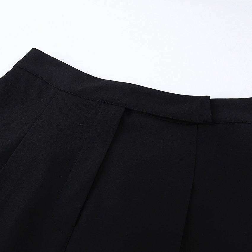 jinran Spring Summer Black Ladies Office Trousers Women High Waist Pants Pockets Female Pleated Wide Leg Pants Solid