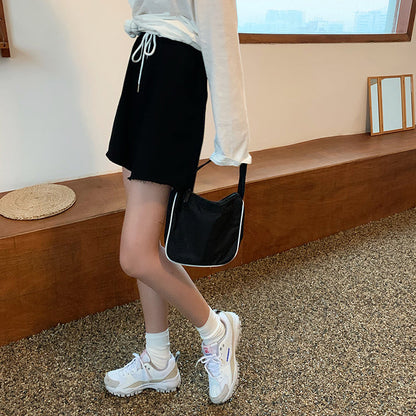 jinran Summer New Loose High Waist Slim Sports Shorts Women Korean Style Casual Wide-leg Short Female Drawstring Black Shorts OL