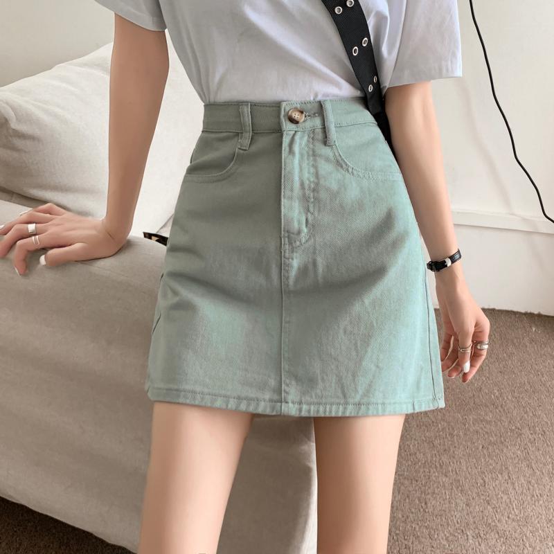 jinran Women Casual Denim Skirt Summer High Waist Korean Harajuku A Line Skirts Elegant Vintage Y2K Jeans Mini Skirt Preppy Style