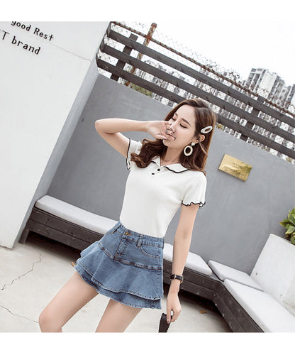 jinran 2022 Summer Low Waist A Line Denim Skirt Women Sexy Pleated Mini Jeans Skirts Korean Style Casual Ruffles Wild Skirt Shorts