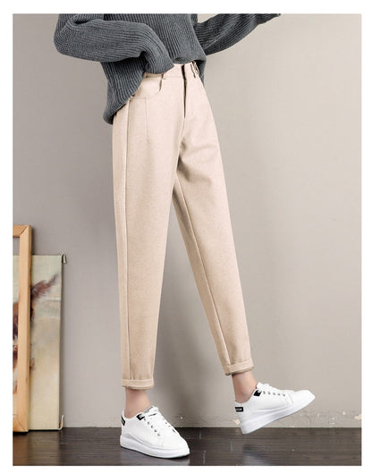 jinran Lady Autumn And Winter 2022 New Korean Fashion High Waist Loose Casual Tweed Pants Grandma Harlan Women'S Trousers Female