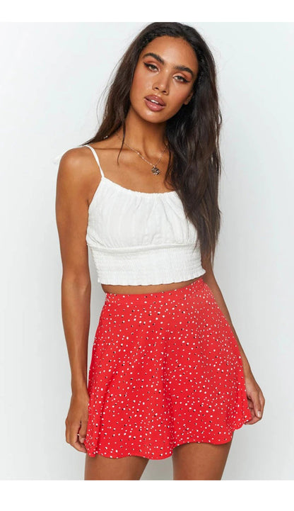 jinran Women Boho Floral Print High-waisted Skirt Casual Harajuku Mini Chiffon Skirts Beach Holiday Slim A Line Skirt Summer Light